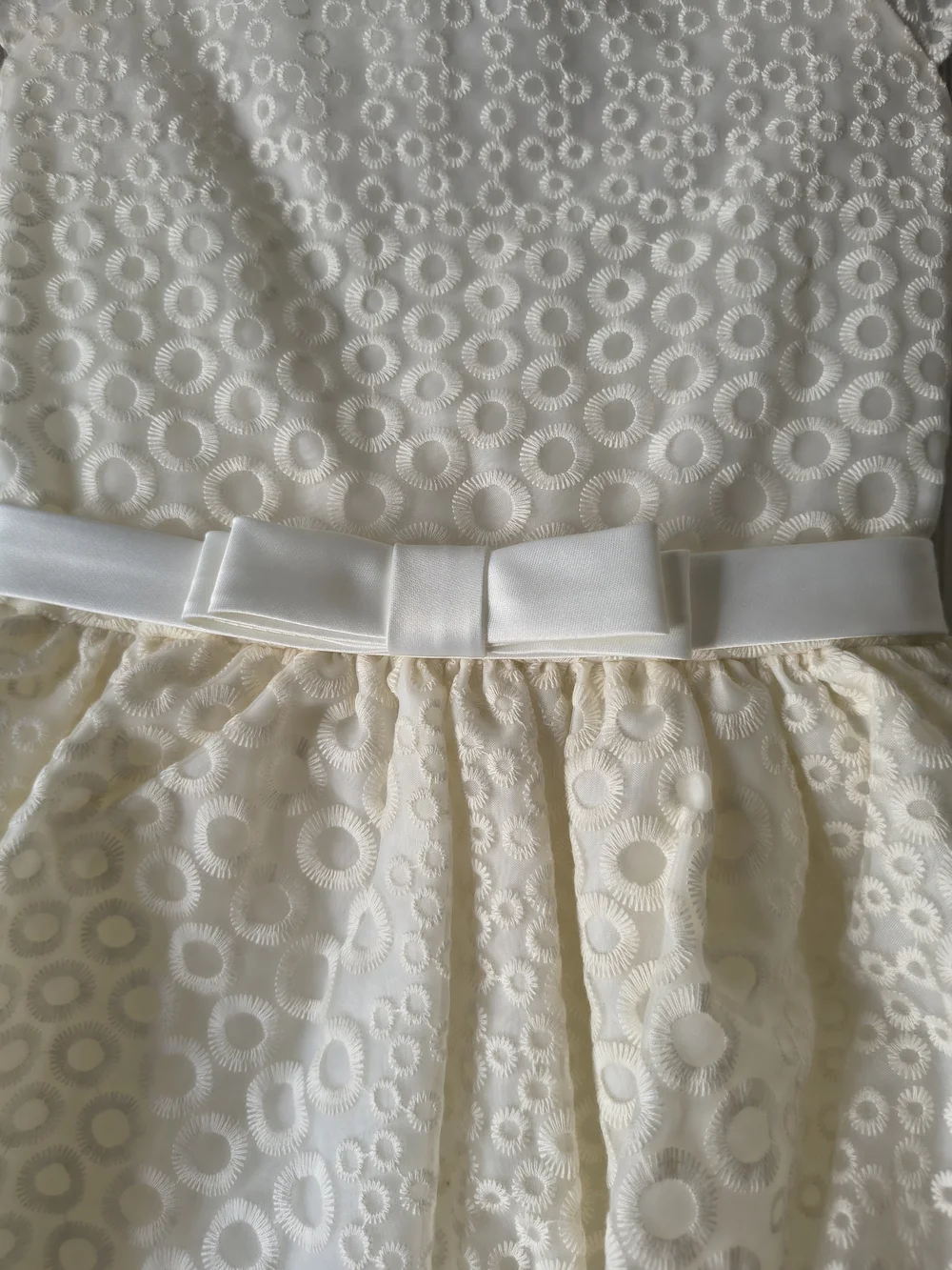 Ivory Circle-Pattern Lace Flower Girl Dress with Bow Size 5